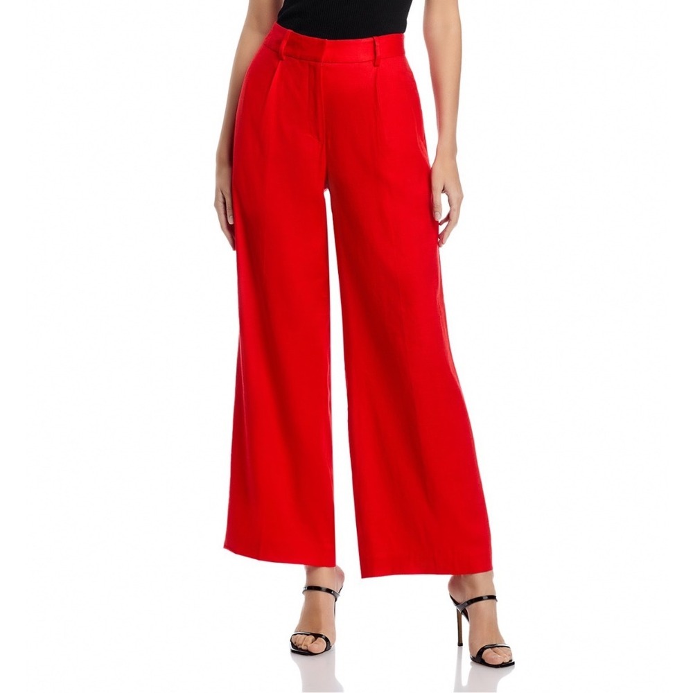 Elie Tahari The Simone Pants Show Stopper Red Wide Leg Linen Blend Size 6 NEW